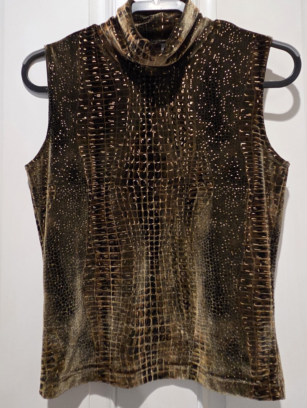 Vintage 90s Y2K Velvet Reptilian Texture Sleeveless Mock-Neck Top